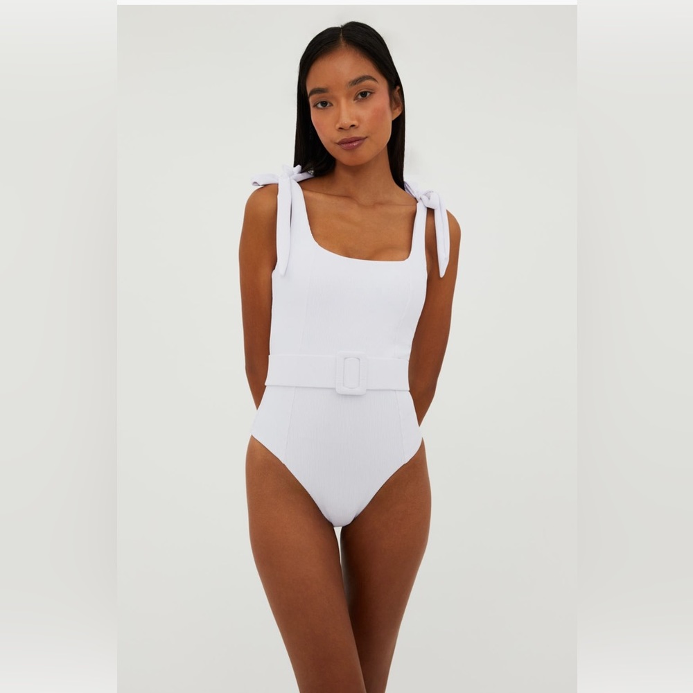 Beach Riot Sydney Belted One-Piece Swimsuit, White, Size Large, $168